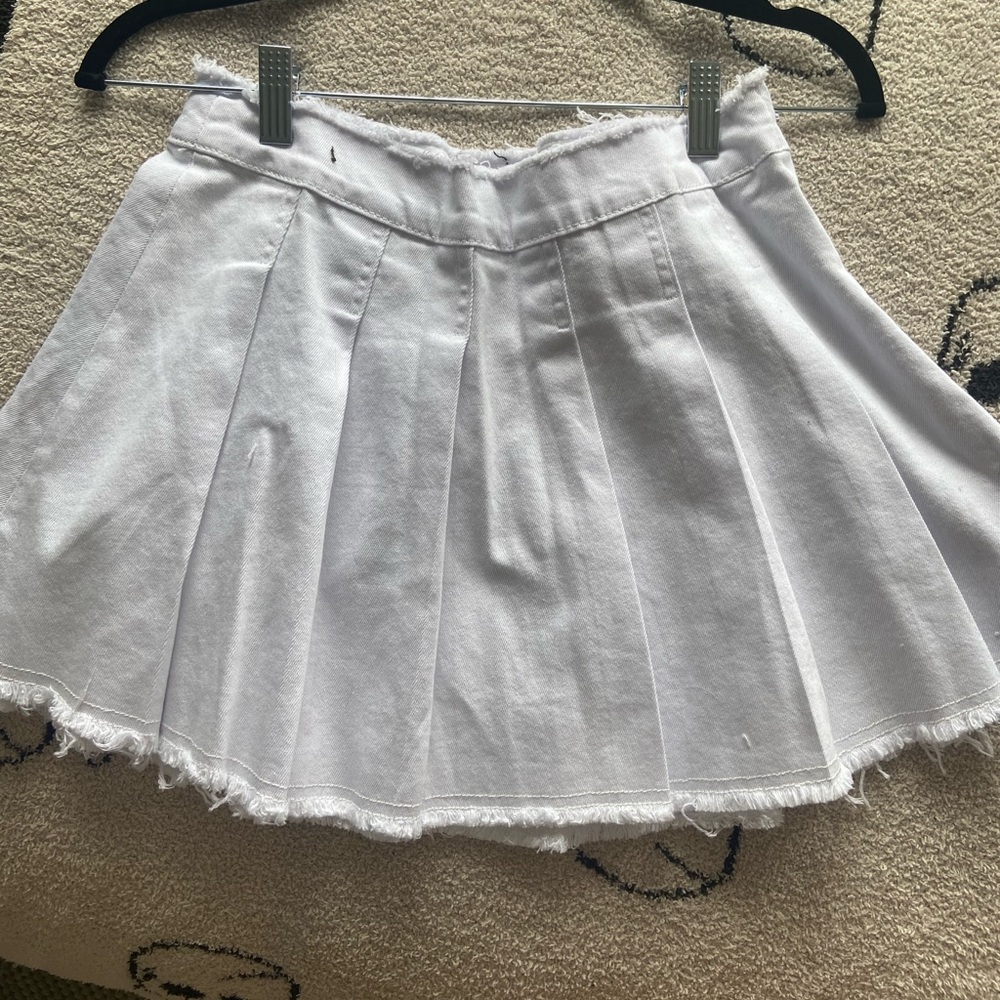 White Pleated Denim Mini Skirt - New with Tags, Size M